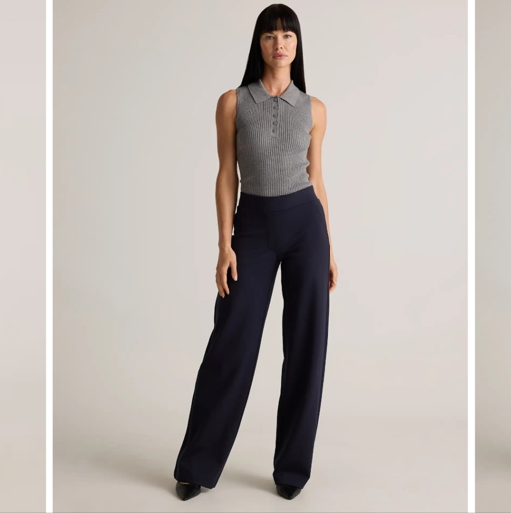 NWT NEW Quince Ultra-Stretch Ponte Wide Leg Pants 32" Navy Blue M Medium